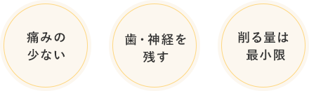 痛みの少ない 歯・神経を残す 削る量は最小限